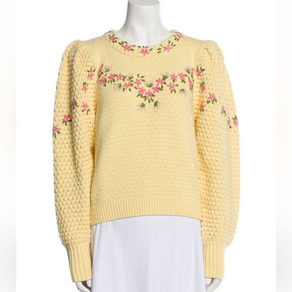 LoveShackFancy Sweaters - LoveShackFancy Yellow Kenzly Pullover Puffed Sleeve Knit Sweater M